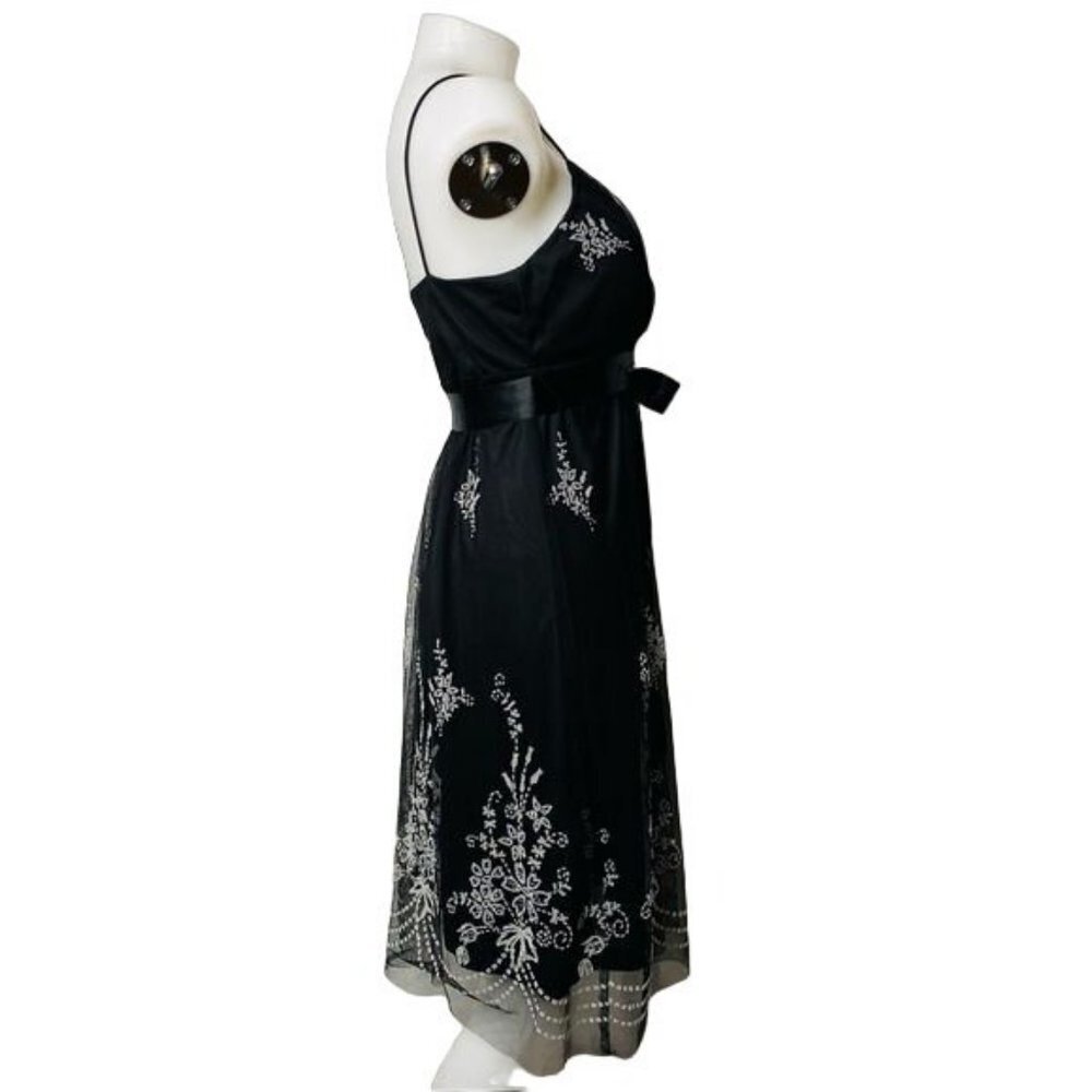 Onyx Sparkle Beaded Floral Little Black Party Dress Size 10 - Picture 8 of 14